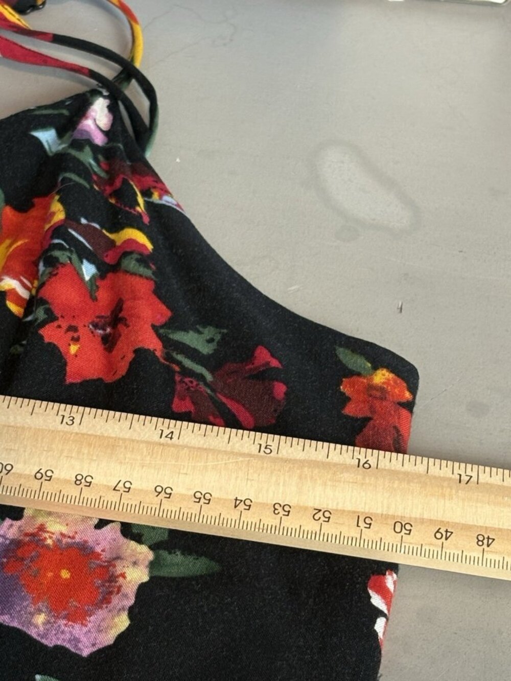 Wet Seal Floral Fit & Flare Dress Strappy Open Back Black Red Women Size L Y2K - Picture 5 of 6